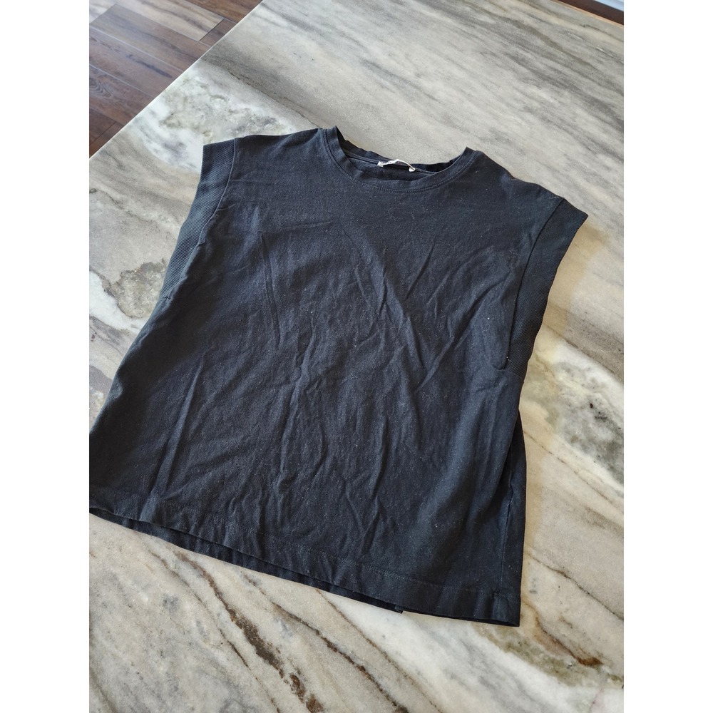 Zara Womens Black Padded Shoulder Muscle Tee Sleeveless Shirt Size Medium